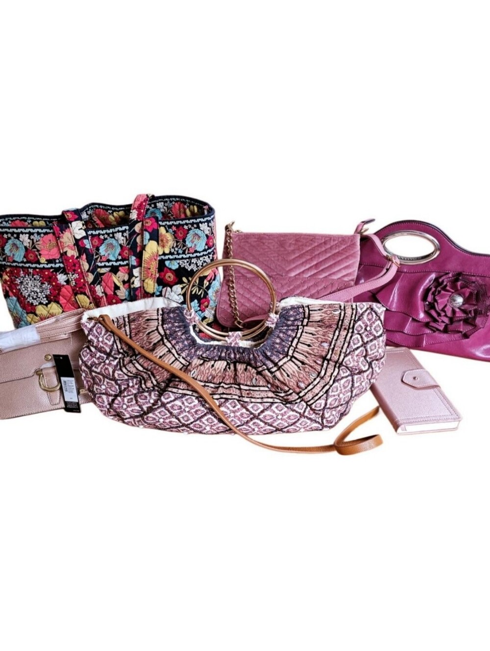 Purse Bag Bundle Lot 6pc Anthropologie, Vera Bradley, Tahari, Pink Peach Floral